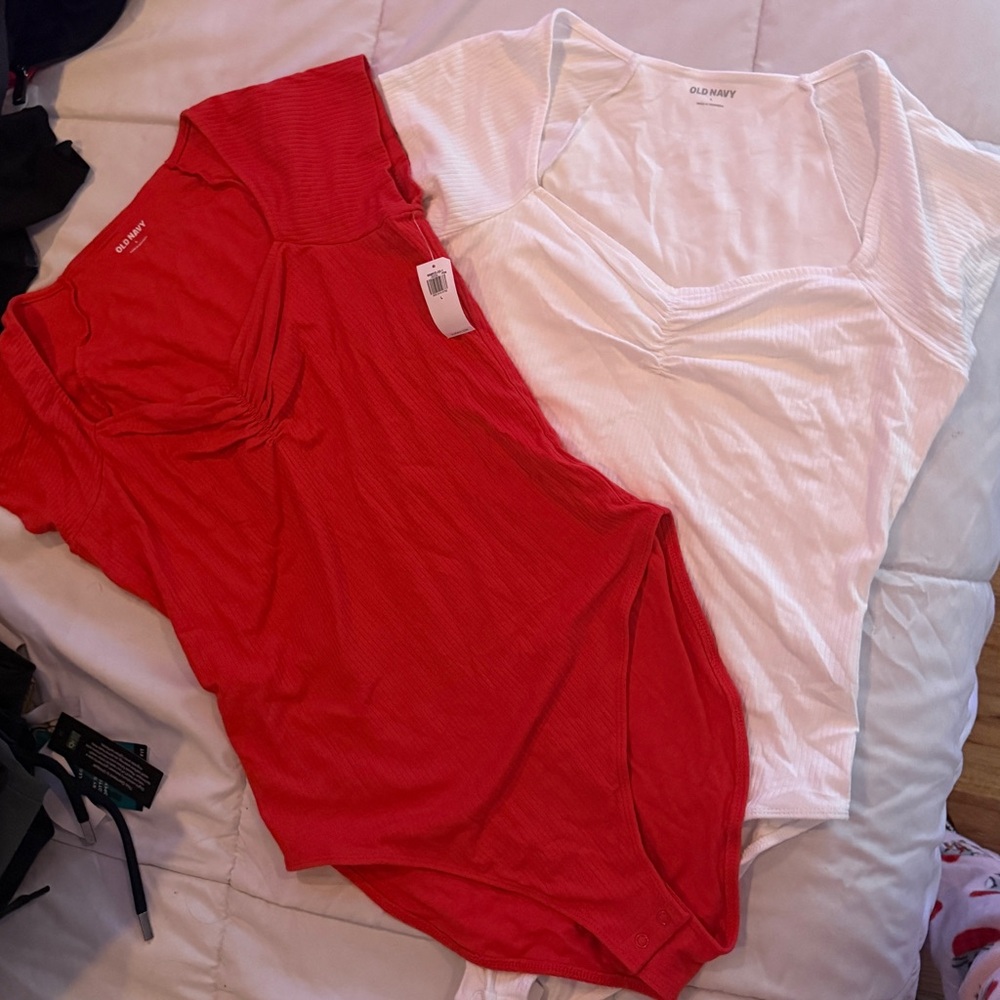 Old Navy Women's Red and White Bodysuits Set of 2